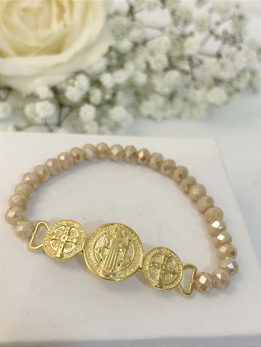Pulseira Cristal com Medalhas de São Bento