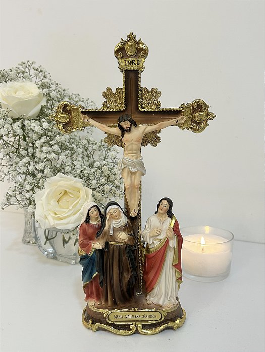 Crucifixo com Maria, Madalena e João 30 cm