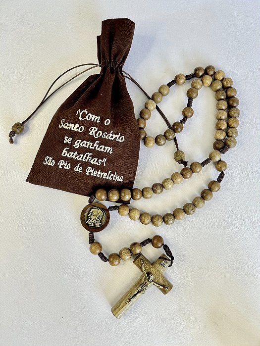 Terço Padre Pio em Madeira com Saquinho