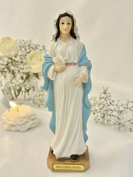 Nossa Senhora Grávida - resina colorida 20 cm