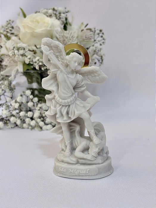 São Miguel Arcanjo 13 cm resina branca