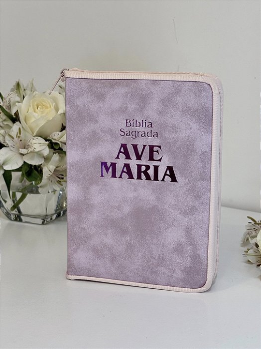 Bíblia Couro Zíper Rosa Ave Maria
