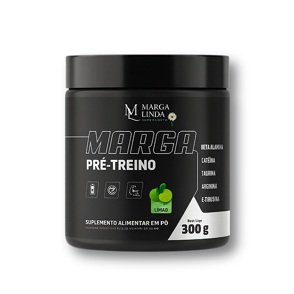 Marga Pré-Treino – Suplemento em Pó com Beta Alanina, Cafeína, Taurina e Arginina (300g – Sabor Limão)