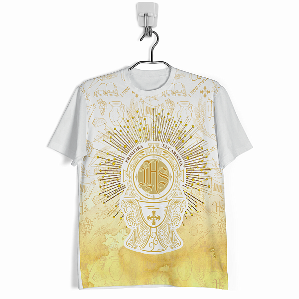 Camiseta Primeira Eucaristia Católica – Manto Cristão | Tecido Premium com Estampa Religiosa