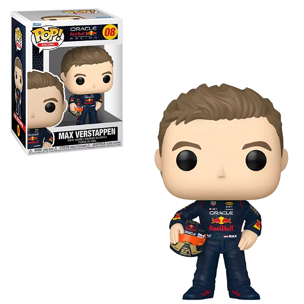 Funko Pop Max Verstappen 08 com capacete Red Bull Formula 1