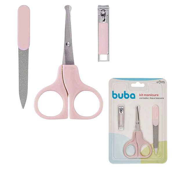 Buba Kit Manicure com Cortador, Lixa e Tesoura - Rosa
