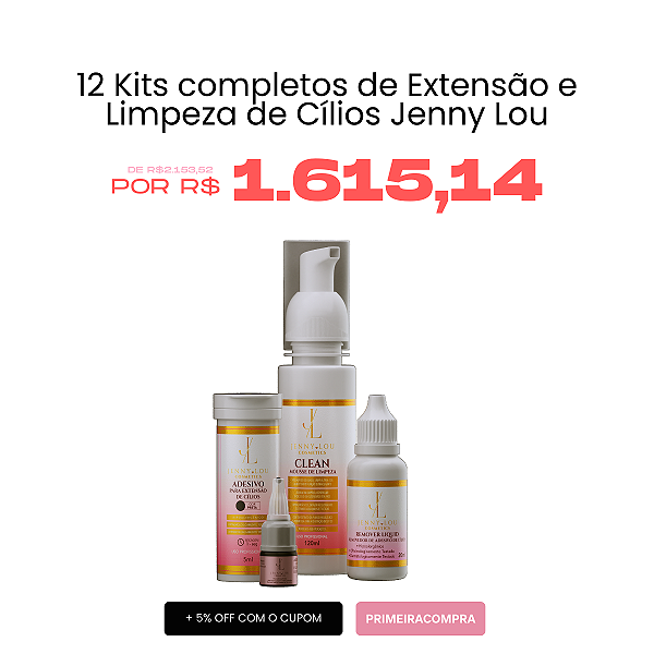 12 Kits completos de Extensão e Limpeza de Cílios Jenny Lou