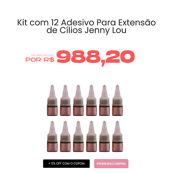 Kit com 12 Adesivo Para Extensão de Cílios Jenny Lou Cosmetics