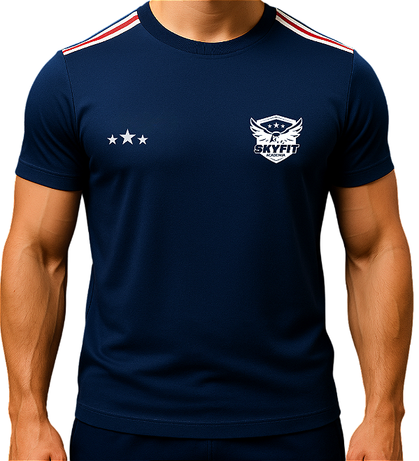 Camiseta Dry-fit AZUL MARINHO para Academia Uniforme SKYFIT Unissex