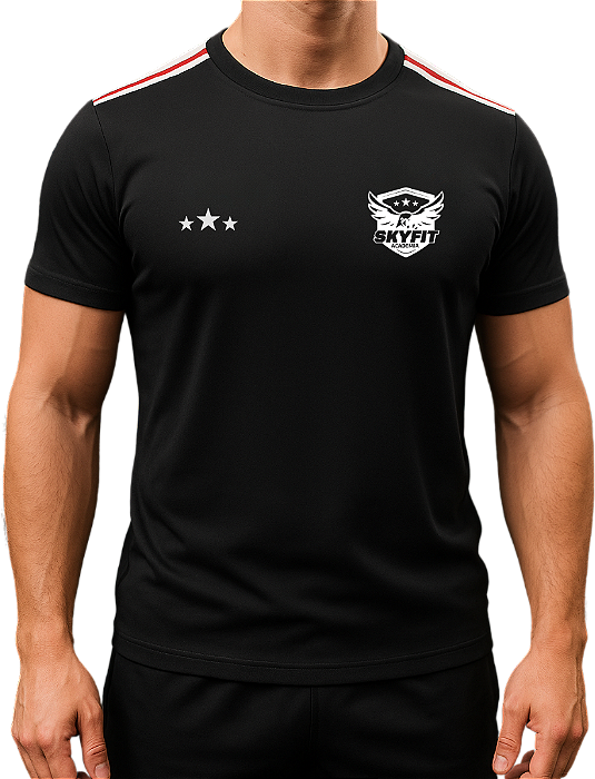 Camiseta Dry-fit Preto para Academia Uniforme SKYFIT Unissex