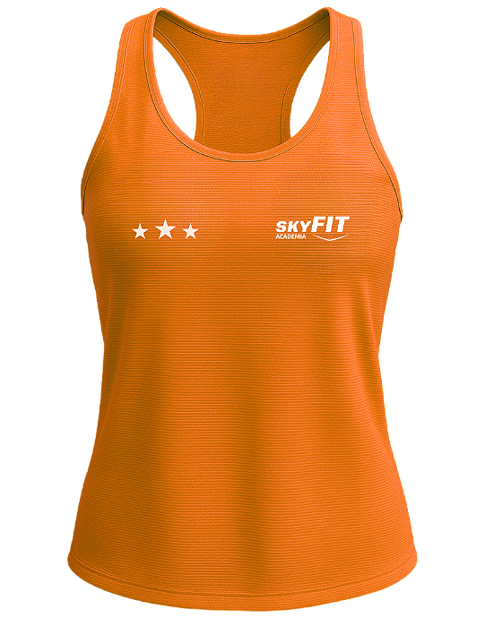 Camiseta Regata Feminina Modelo Nadador Dry-fit LARANJA FLORECENTE para Academia Uniforme SKYFIT