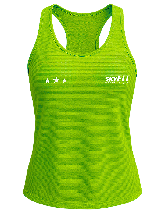 Camiseta Regata Feminina Modelo Nadador Dry-fit VERDE FLUORECENTE para Academia Uniforme SKYFIT