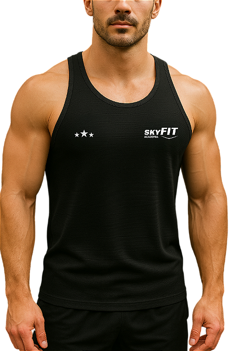 Camiseta Regata Masculino Nadador Dry-fit PRETO para Academia Uniforme SKYFIT Unissex
