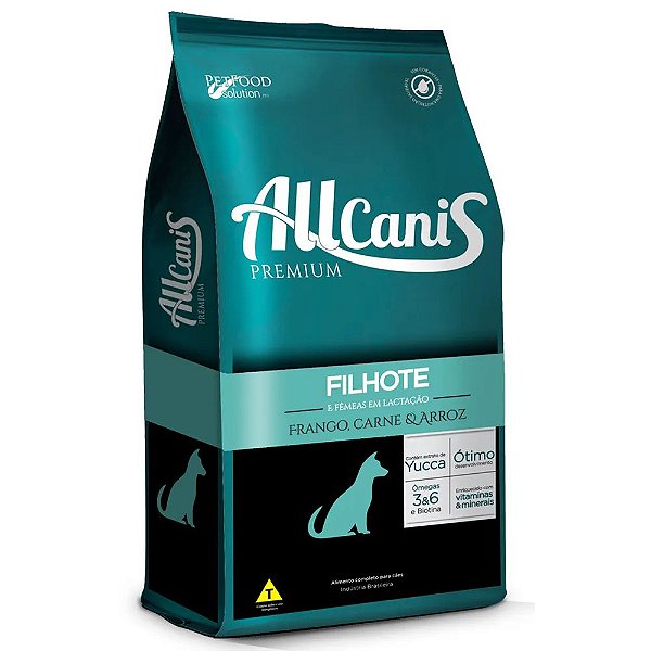 Saco Ração Allcanis Filhote Frango, Carne e Arroz 15Kg