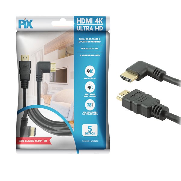 CABO HDMI 5M V2.0 4K HDR 19P 90 GRAUS 018-3325 PIX