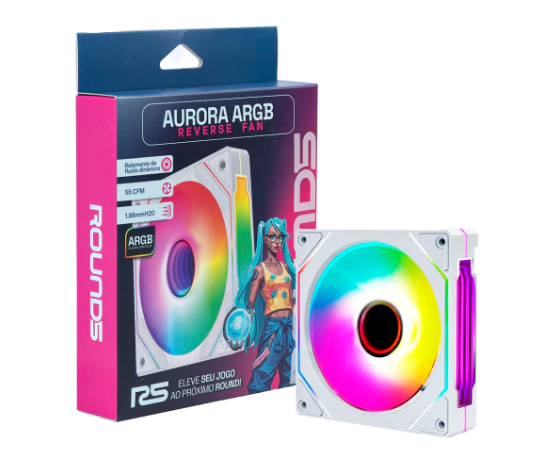 FAN 120MM AURORA REVERSE PWM ARGB BRANCA ROUND5