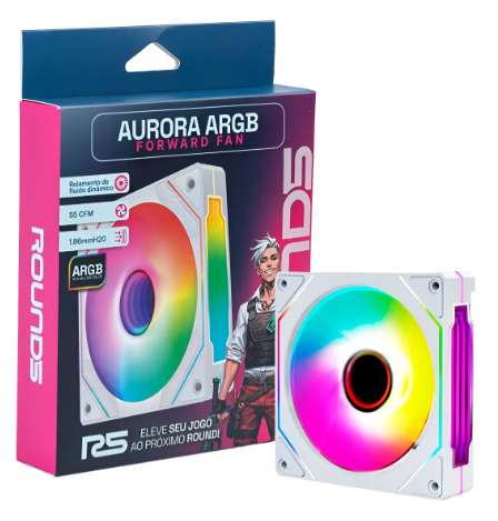 FAN 120MM AURORA FORWARD PWM ARGB BRANCA ROUND5