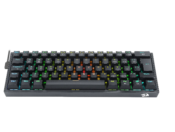 TECLADO MEC 60% S/ FIO GAMER FIZZ PRO PRETO S. AZUL K616-RGB REDRAGON