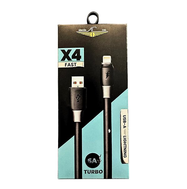 CABO USB-A / LIGHTNING 6A 1.3M FAST X4 PRETO ALMEIDA CRUZ