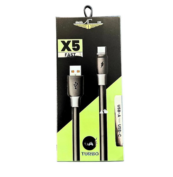 CABO USB-A / USB-C 6A 1.3M FAST X5 PRETO ALMEIDA CRUZ