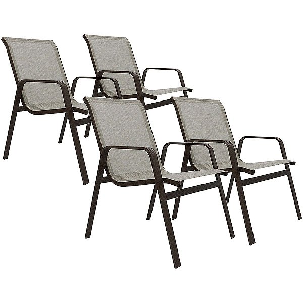 Kit 4 Cadeiras Piscina Jardim Lótus Premium em Tela Sling e Alumínio