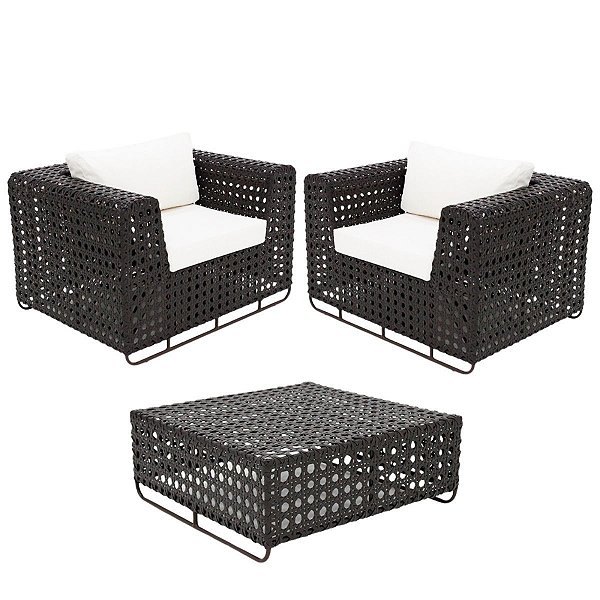 Kit 2 Poltronas Fúcsia de Varanda e Jardim com Mesinha Fibra Sintética