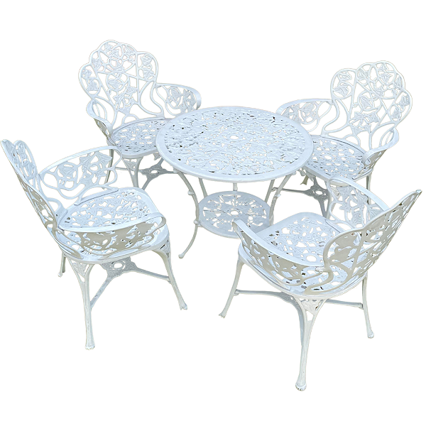 Conjunto Nova Hera com Mesa Redonda e 4 Cadeiras Alumínio Fundido