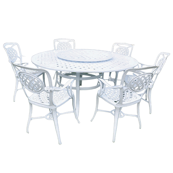 Jogo de Mesa Giratória com e 6 Cadeiras Modelo Havana em Aluminio