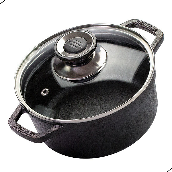 Panela de Ferro Fundido Caçarola Neo 2,3L 20cm Tampa Vidro