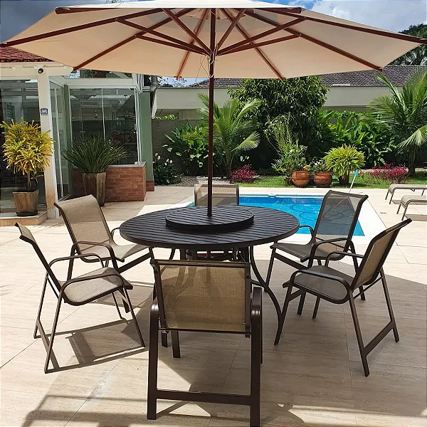 Jogo de Mesa Giratoria 6 Cadeiras de Aluminio para Piscina Jardim Área Externa
