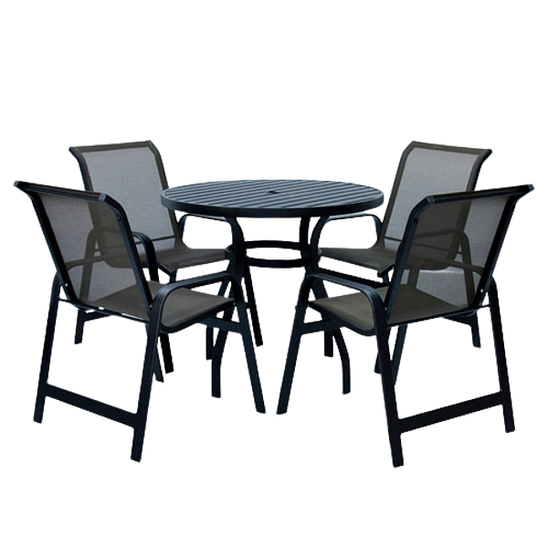 Jogo de Mesa 90cm e 4 Cadeiras Aluminio Tela Sling de Piscina Jardim Resistente