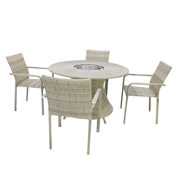 Jogo de Mesa para Área Externa e Jantar com Mesa Balde Porta Bebidas e 6 Cadeiras Fibra Sintética