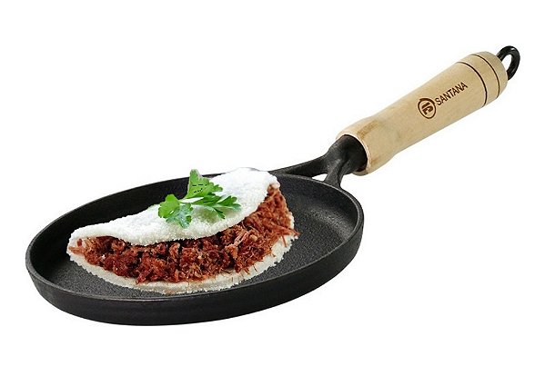 Frigideira Tapioqueira e Panquequeira de Ferro 18cm com Cabo Madeira Santana