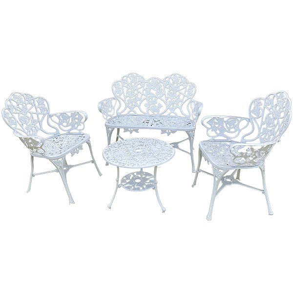 Conjunto Namoradeira e 2 Poltronas Nova Hera Alumínio Fundido de Jardim e Varanda Cor Branco