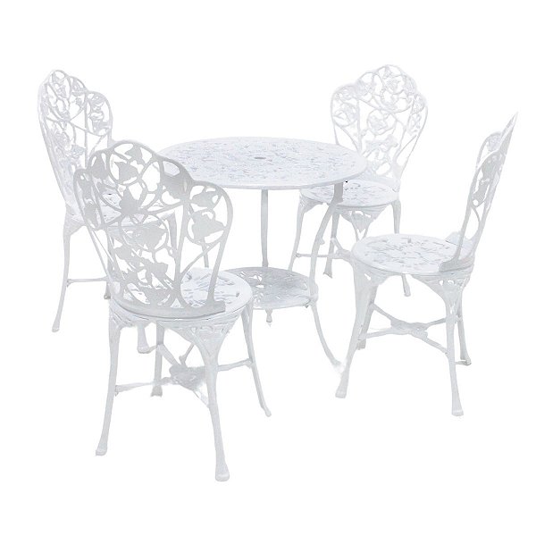 Jogo Conjunto de Mesa Hera com Cadeiras sem Braços Aluminio Fundido para Jardim