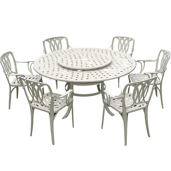 Conjunto de Jardim com Mesa Giratória e 6 Cadeiras Aluminio Fundido Modelo Fênix
