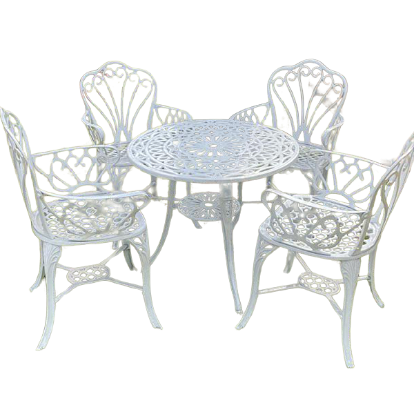 Conjunto de Jardim Modelo Fortaleza com Mesa e 4 Cadeiras Alumínio Maciço Fundido