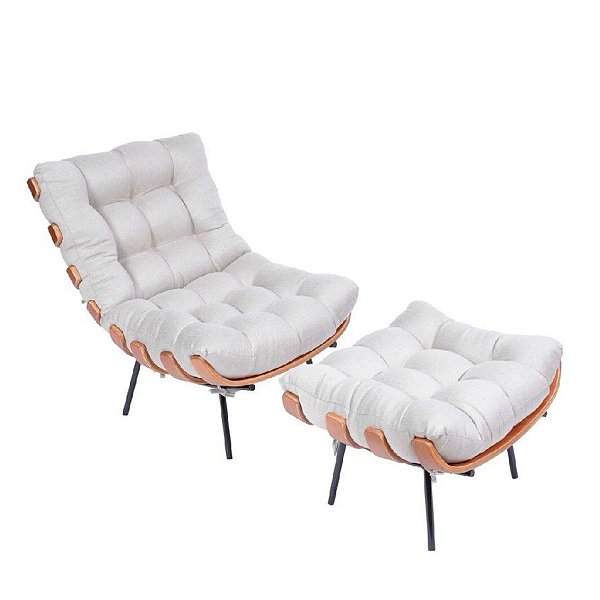 Cadeira Decorativa Costela Com Puff