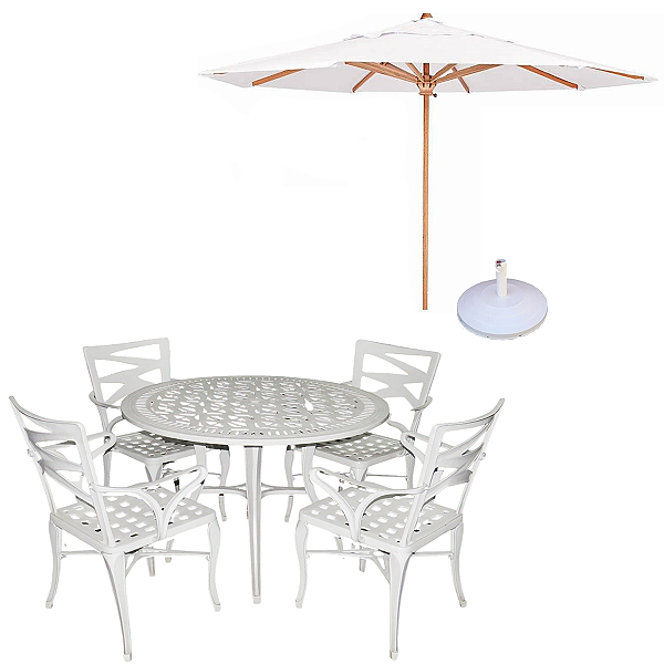 Conjunto de Mesa 4 Cadeiras Liz Alumínio Fundido + Guarda Sol