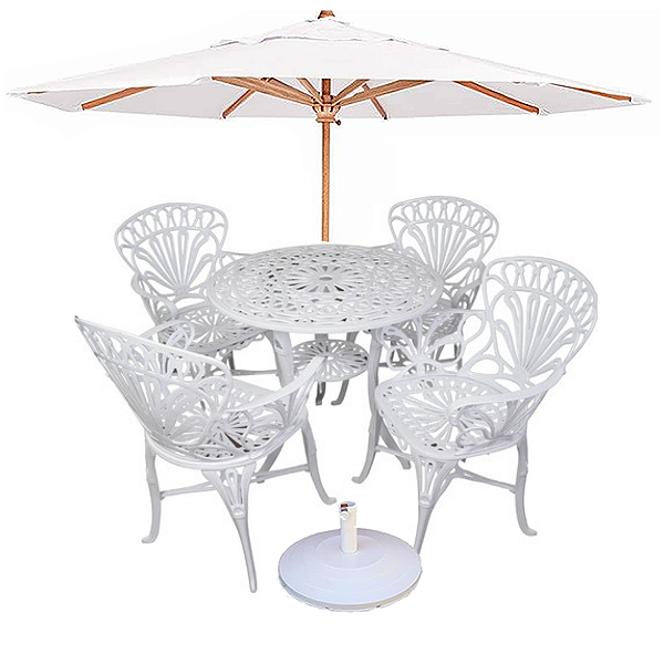 Conjunto de Mesa Primavera com 4 Cadeiras Aluminio e Ombrelone