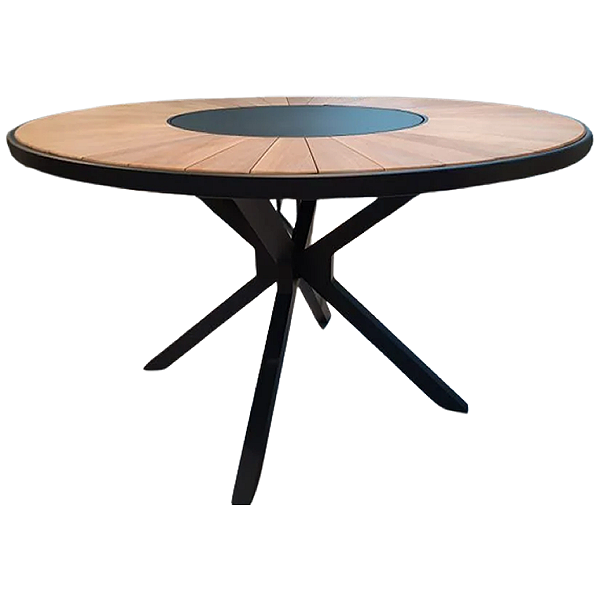 Mesa Jantar 1,80m Zurick Luxo Pétalas de Madeira Centro Giratório Alumínio