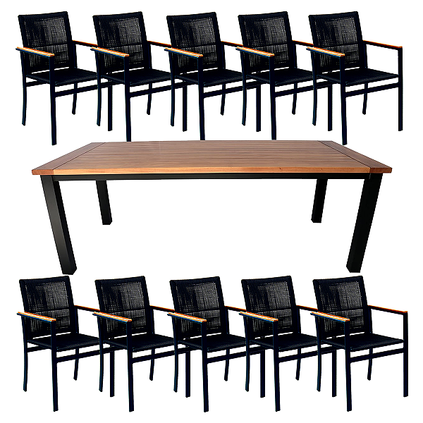 Jogo de Mesa Jantar 3,00x1,00m Madeira + 10 Poltronas Amélia Corda Náutica