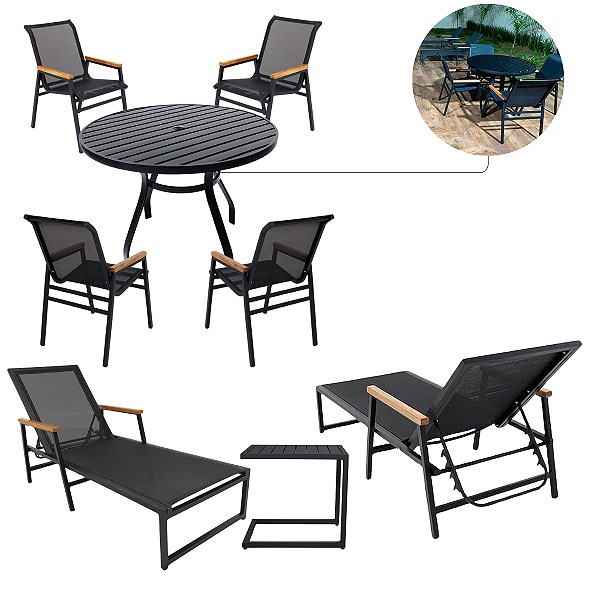 Kit Praia Completo Jogo de Mesa e Espreguiçadeiras para Piscina