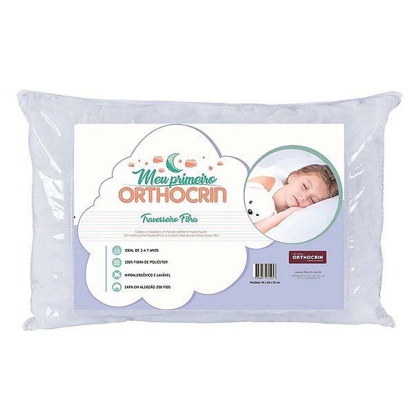 Travesseiro Infantil Criança até 10 Anos Orthocrin Fibra Siliconada 40x60x10