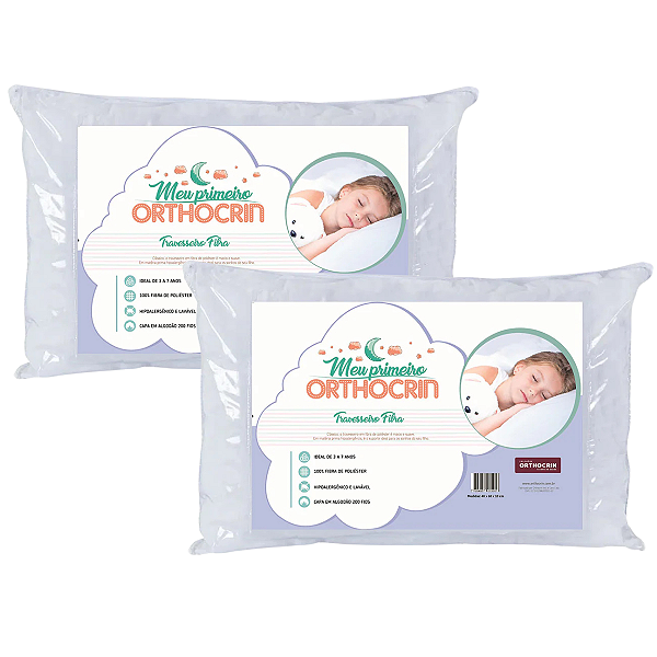 Kit 2 Travesseiro Infantil Criança até 10 Anos Orthocrin Fibra Siliconada
