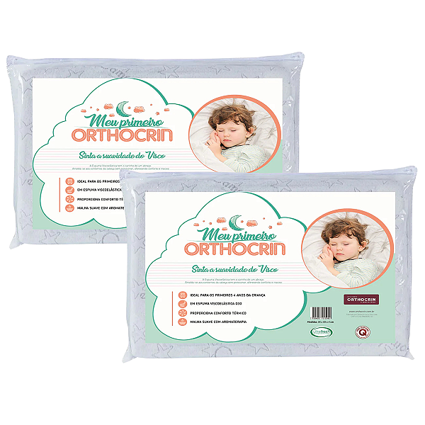 Kit 2 Travesseiros Criança Luxo Algodão Delicado até 4 Anos Orthocrin Visco - 35x55x4 cm