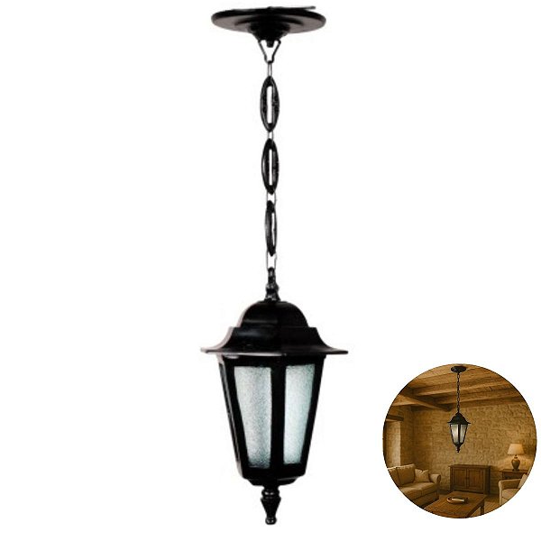 Luminária Holandesa com Corrente Aluminio Externa e Interna
