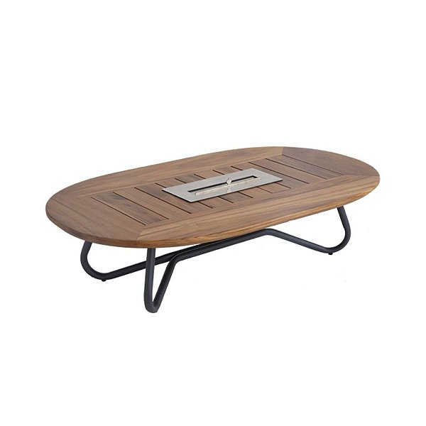 Mesa de Centro Armani Tampo Madeira Lareira Ecológica Embutida Premium