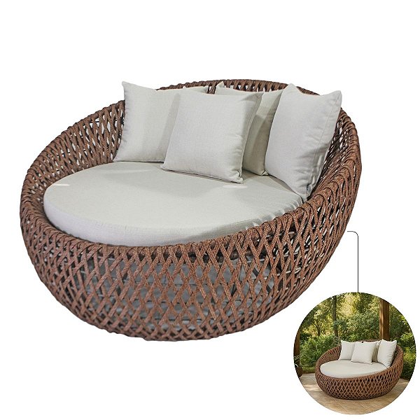Sofá Concha Redonda 1,50m Alumínio e Corda Náutica