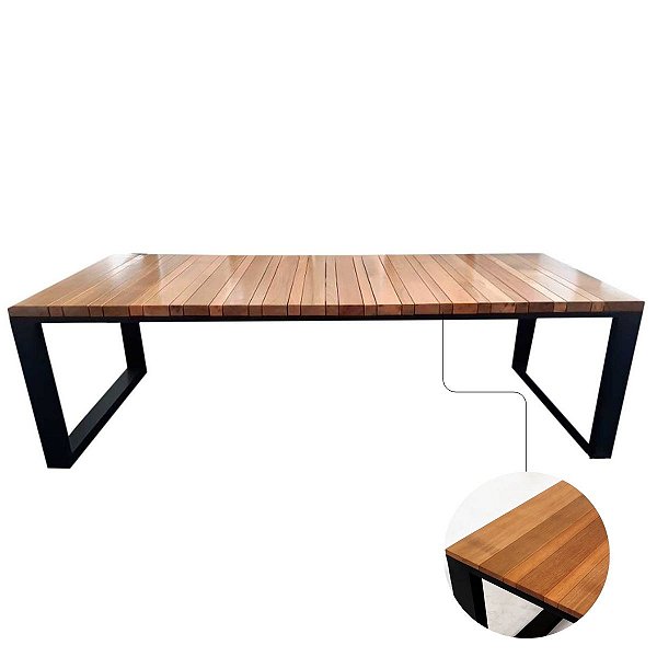 Mesa de Jantar Arizona 2,00x1,00m Estrutura Alumínio Tampo Madeira